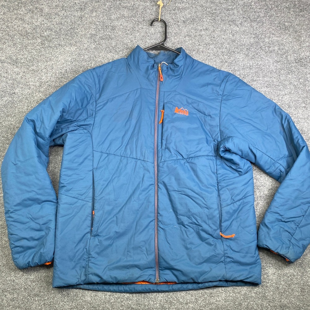 REI Co-op Mens Activator Primaloft Insulated Puffer Jacket Blue Orange 110843